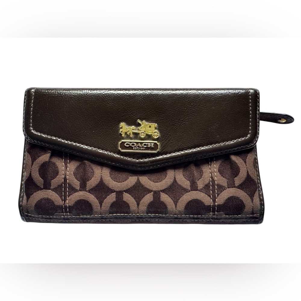 Coach Madison Signature Opt Art Trifold Horse and Carriage Brown Wallet